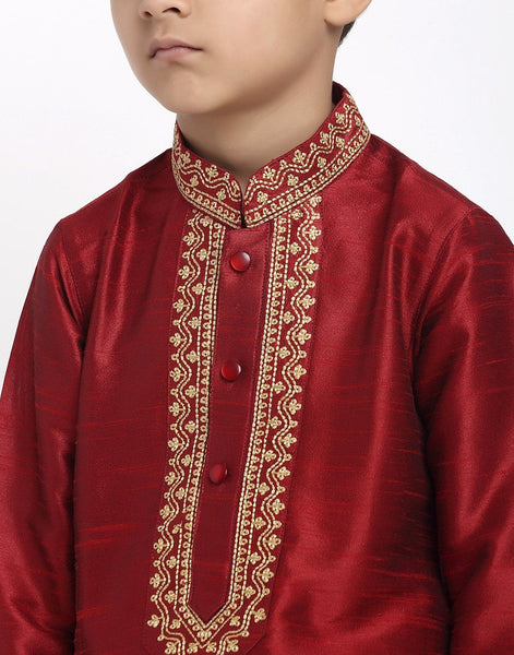 Brocade Kurta Pajama Set For Boys/Kids By Luxury at Less|Red| Kurta Pajama Set