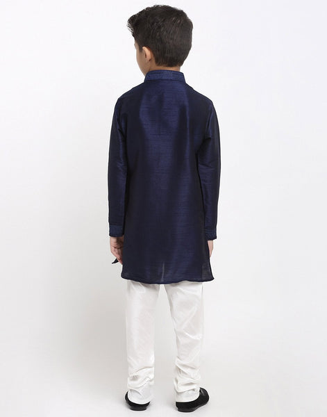 Brocade Kurta Pajama Set For Boys/Kids By Luxury at Less|Navy Blue| Kurta Pajama Set