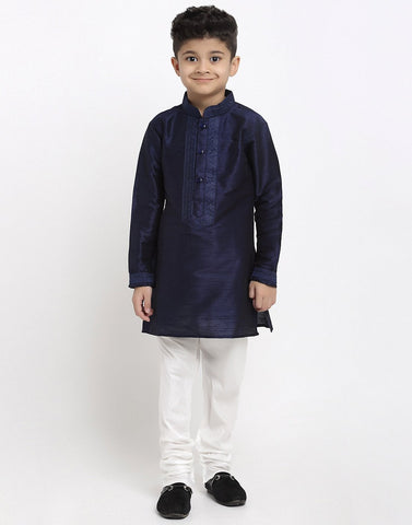 Brocade Kurta Pajama Set For Boys/Kids By Luxury at Less|Navy Blue| Kurta Pajama Set