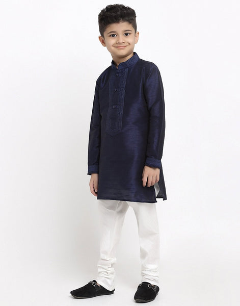 Brocade Kurta Pajama Set For Boys/Kids By Luxury at Less|Navy Blue| Kurta Pajama Set