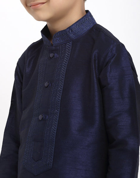 Brocade Kurta Pajama Set For Boys/Kids By Luxury at Less|Navy Blue| Kurta Pajama Set