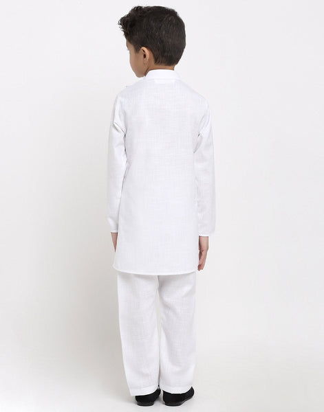 Linen Designer Kurta Pajama Set For Boys/Kids By Luxury at Less|White| Kurta Pajama Set