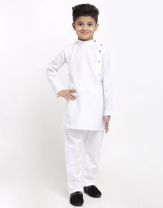 Linen Designer Kurta Pajama Set For Boys/Kids By Luxury at Less|White| Kurta Pajama Set