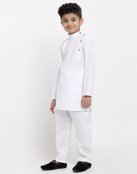 Linen Designer Kurta Pajama Set For Boys/Kids By Luxury at Less|White| Kurta Pajama Set