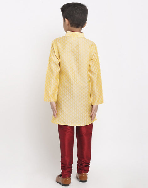 Brocade Kurta Pajama Set For Boys/Kids By Luxury at Less|Light Golden| Kurta Pajama