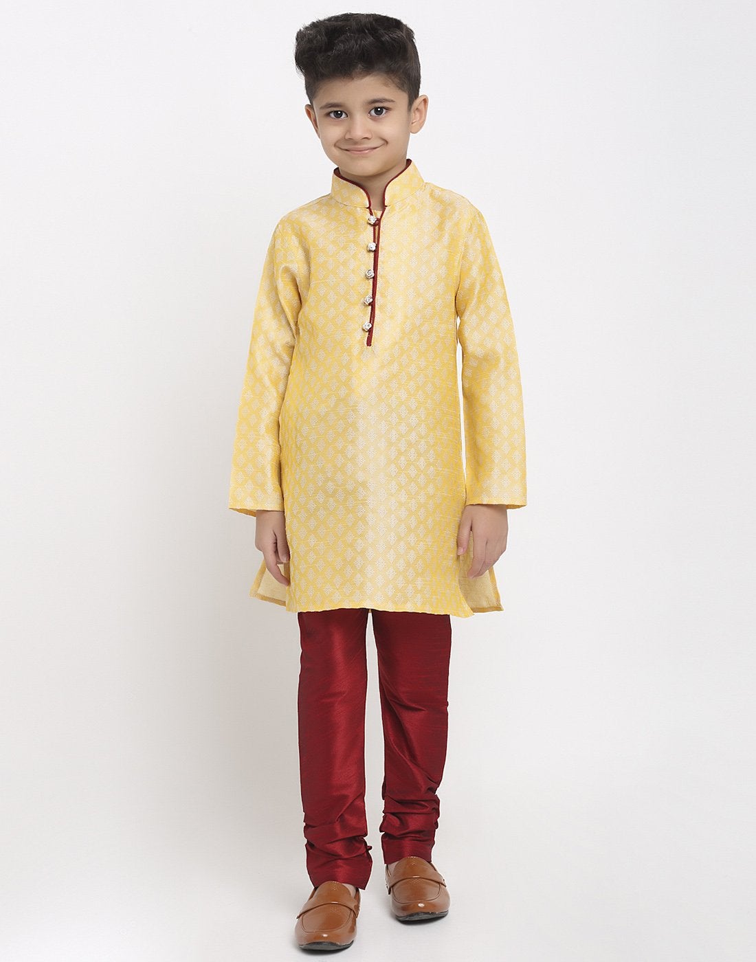 Brocade Kurta Pajama Set For Boys/Kids By Luxury at Less|Light Golden| Kurta Pajama