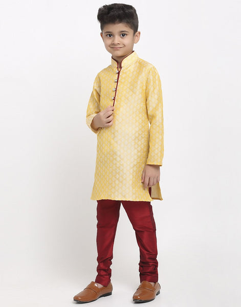 Brocade Kurta Pajama Set For Boys/Kids By Luxury at Less|Light Golden| Kurta Pajama