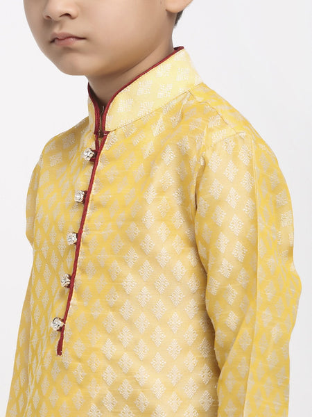 Brocade Kurta Pajama Set For Boys/Kids By Luxury at Less|Light Golden| Kurta Pajama