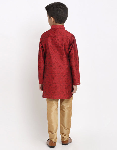 Brocade Kurta Pajama Set For Boys/Kids By Luxury at Less|Red| Kurta Pajama Set