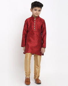 Brocade Kurta Pajama Set For Boys/Kids By Luxury at Less|Red| Kurta Pajama Set