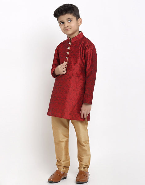 Brocade Kurta Pajama Set For Boys/Kids By Luxury at Less|Red| Kurta Pajama Set