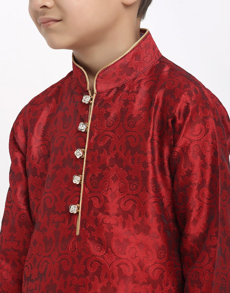 Brocade Kurta Pajama Set For Boys/Kids By Luxury at Less|Red| Kurta Pajama Set