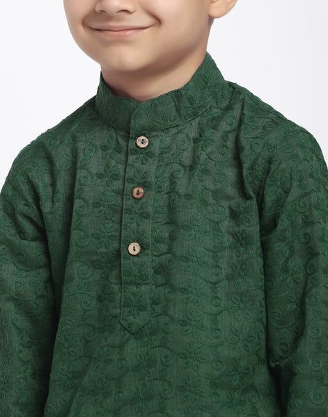 Lucknowi Chikankari Cotton Kurta Pajama Set For Boys/Kids By Luxury at Less|Green| Kurta Pajama Set