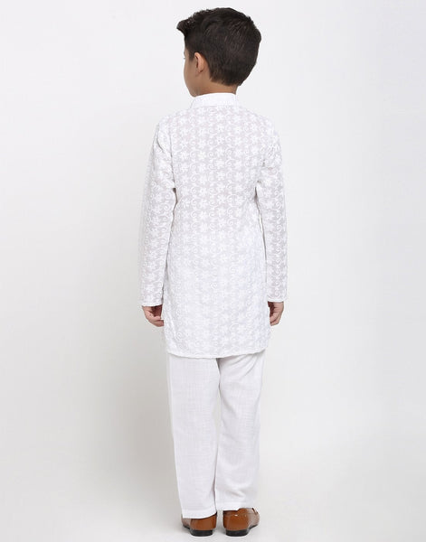 Lucknowi Chikankari Cotton Kurta Pajama Set For Boys/Kids By Luxury at Less|White| Kurta Pajama Set