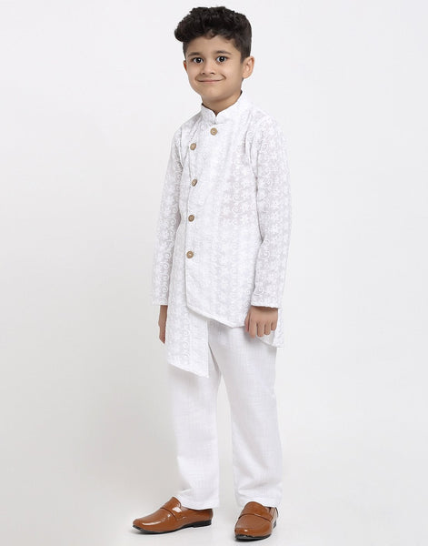 Lucknowi Chikankari Cotton Kurta Pajama Set For Boys/Kids By Luxury at Less|White| Kurta Pajama Set