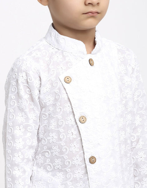 Lucknowi Chikankari Cotton Kurta Pajama Set For Boys/Kids By Luxury at Less|White| Kurta Pajama Set