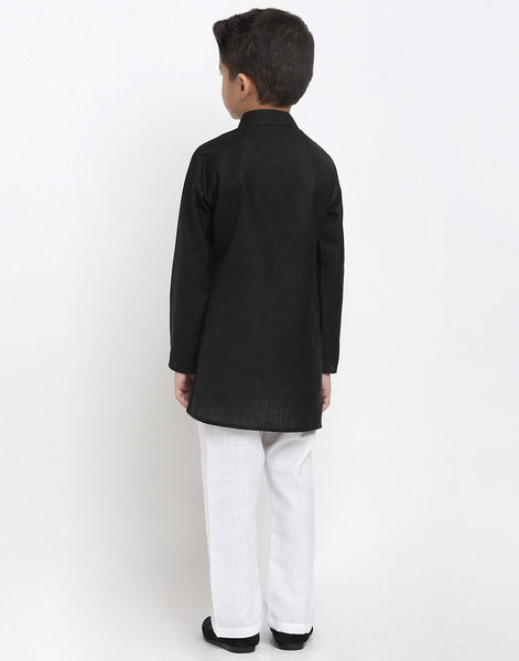 Linen Designer Kurta Pajama Set For Boys/Kids By Luxury at Less|Black| Kurta Pajama Set