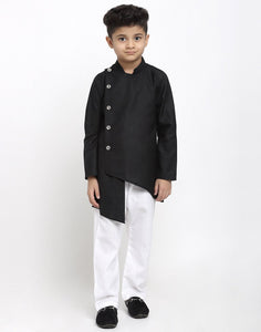 Linen Designer Kurta Pajama Set For Boys/Kids By Luxury at Less|Black| Kurta Pajama Set