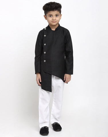 Linen Designer Kurta Pajama Set For Boys/Kids By Luxury at Less|Black| Kurta Pajama Set