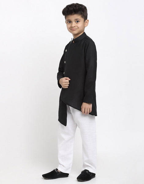 Linen Designer Kurta Pajama Set For Boys/Kids By Luxury at Less|Black| Kurta Pajama Set