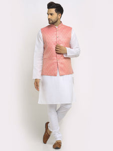 New Designer Men Pink and Golden Brocade Nehru Jacket With Golden Work By Luxury at Less