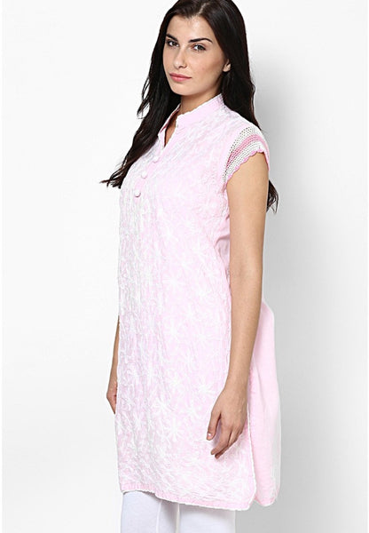 Women Lucknow Chikan Georgette Pink Kurti