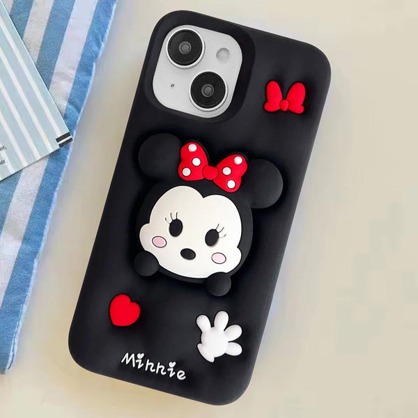 3D Minnie Holder Cute Cartoon Soft Silicone Back Case for iPhone 12 ,13 14 and 15 Series