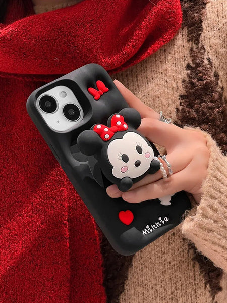 3D Minnie Holder Cute Cartoon Soft Silicone Back Case for iPhone 12 ,13 14 and 15 Series