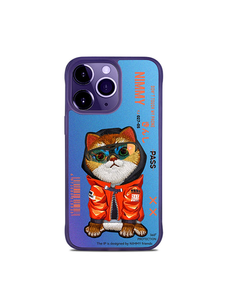 NIMMY 3D Embroidered Cat Color Changing Leather Case for iPhone 14 Series