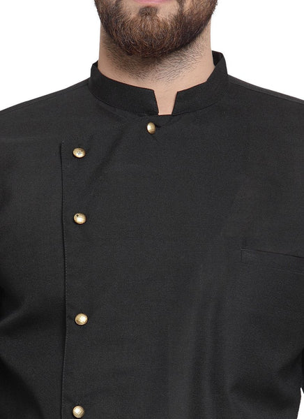 Black Kurta With Aligarh Pajama Set in Linen for men by Luxury at Less