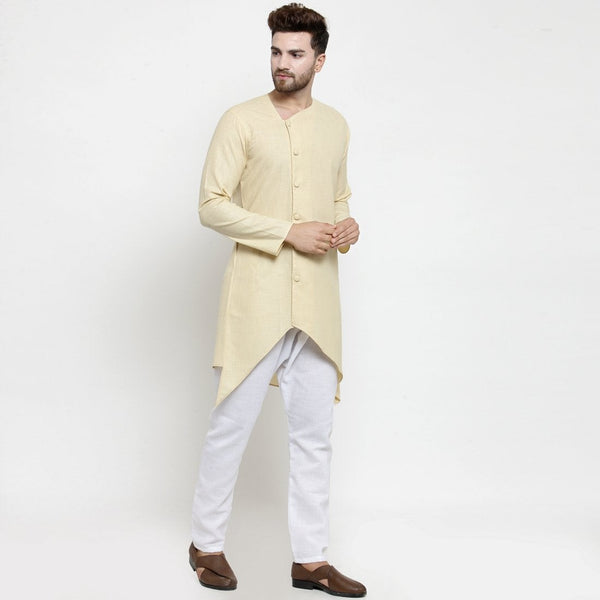 Designer Beige Linen Kurta With Aligarh Pajama For Men By Luxury at Less