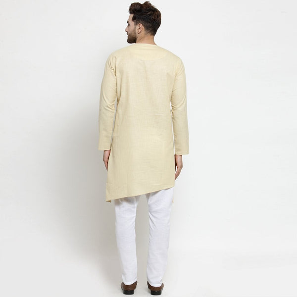 Designer Beige Linen Kurta With Aligarh Pajama For Men By Luxury at Less