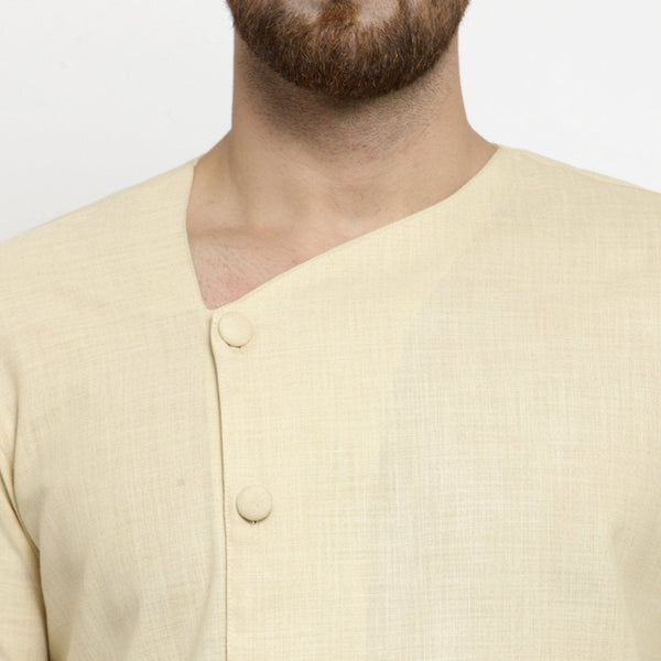 Designer Beige Linen Kurta With Aligarh Pajama For Men By Luxury at Less