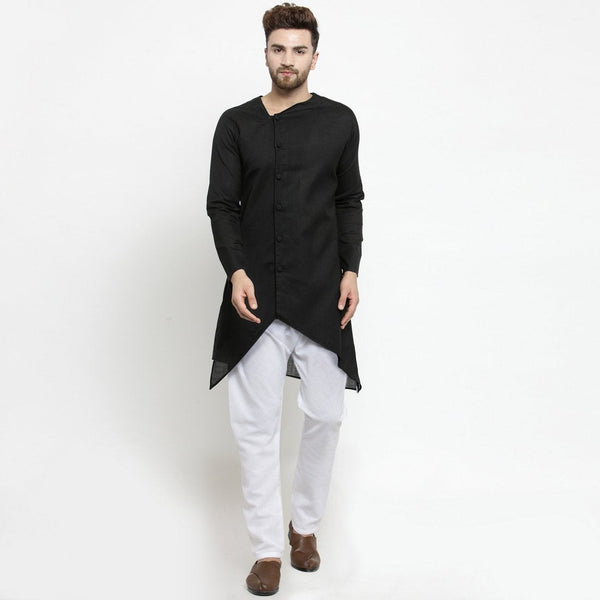 Designer Black Linen Kurta With Aligarh Pajama For Men By Luxury at Less