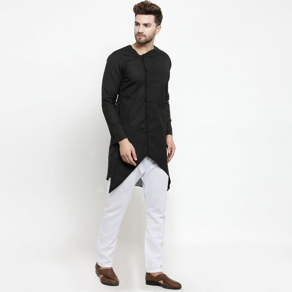 Designer Black Linen Kurta With Aligarh Pajama For Men By Luxury at Less