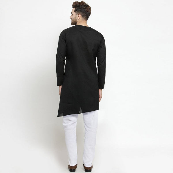 Designer Black Linen Kurta With Aligarh Pajama For Men By Luxury at Less