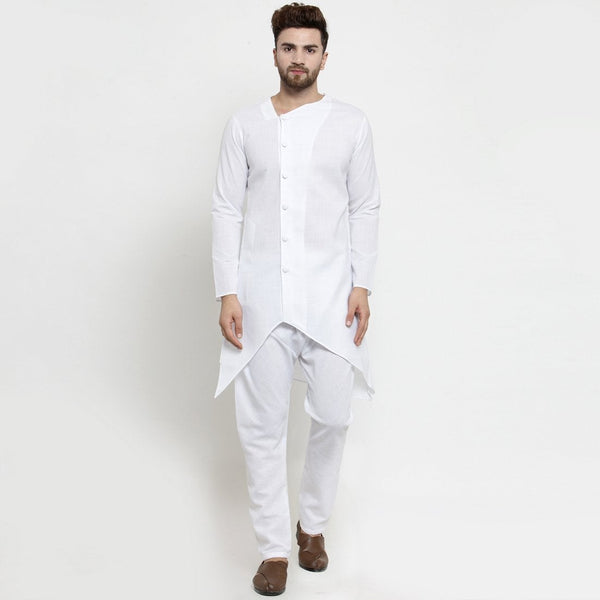 Designer White Linen Kurta With Aligarh Pajama For Men By Luxury at Less