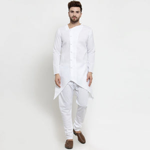 Designer White Linen Kurta With Chudidar Pajama For Men By Luxury at Less