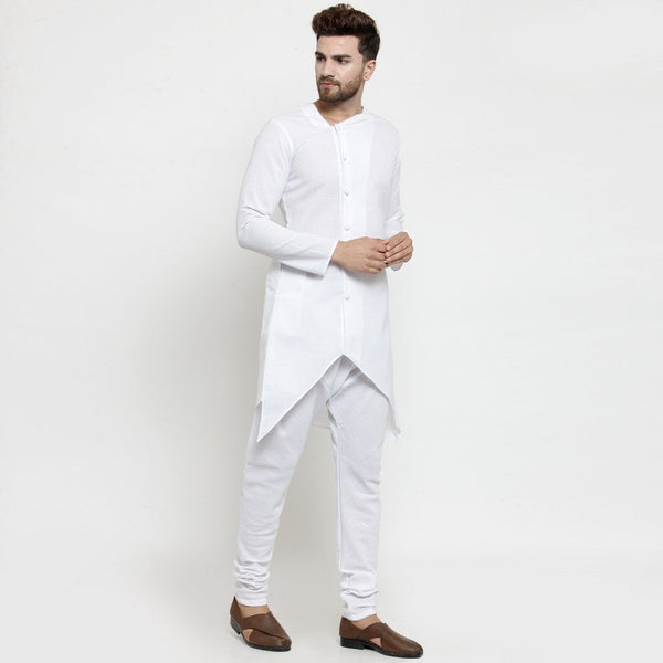 Designer White Linen Kurta With Chudidar Pajama For Men By Luxury at Less