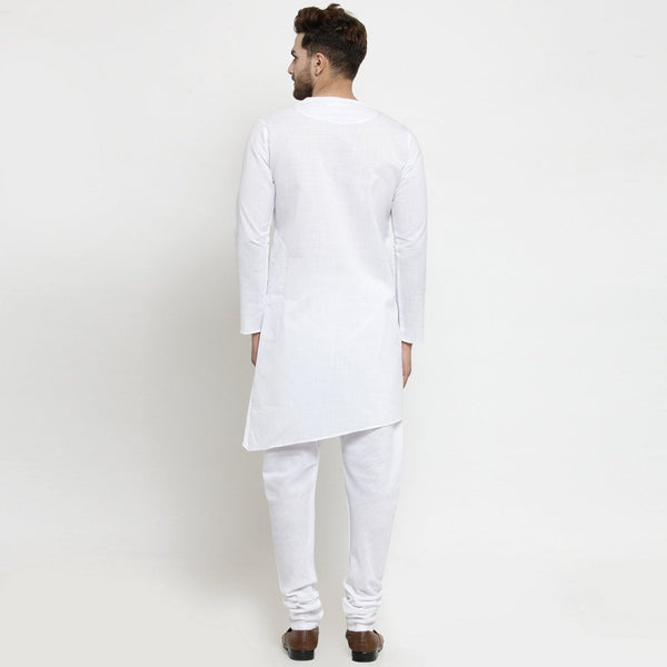 Designer White Linen Kurta With Chudidar Pajama For Men By Luxury at Less