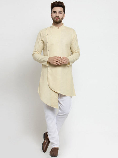 Designer Beige Linen Kurta With Aligarh Pajama For Men By Luxury at Less