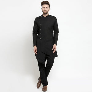 Black linen kurta pajama for men