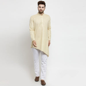 Designer Beige Linen Kurta With Aligarh Pajama For Men By Luxury at Less