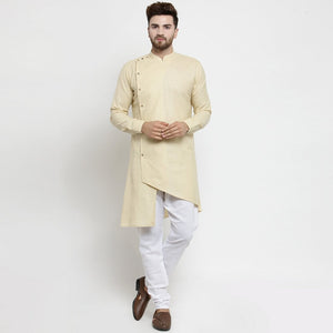 Designer Beige Linen Kurta With Chudidar Pajama For Men By Luxury at Less