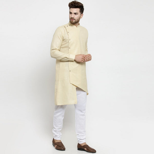 Designer Beige Linen Kurta With Chudidar Pajama For Men By Luxury at Less