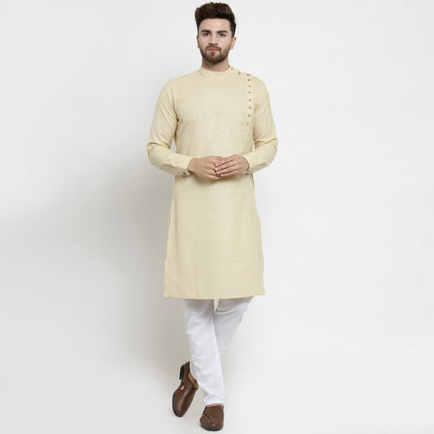 Designer Beige Linen Kurta With Aligarh Pajama For Men By Luxury at Less