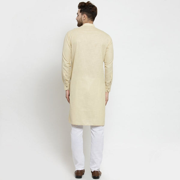 Designer Beige Linen Kurta With Aligarh Pajama For Men By Luxury at Less