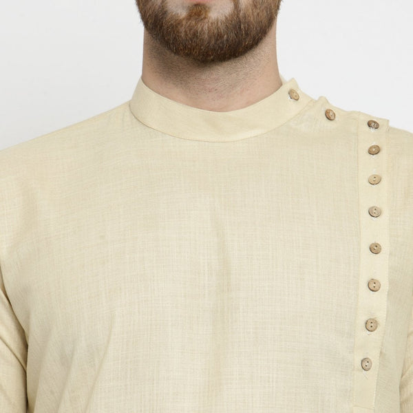 Designer Beige Linen Kurta With Aligarh Pajama For Men By Luxury at Less