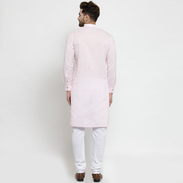 Designer Pink Linen Kurta With Chudidar Pajama For Men By Luxury at Less