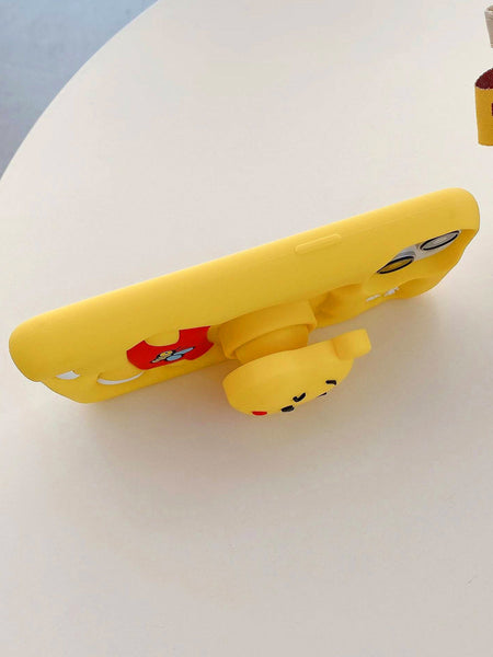 3D Cute Cartoon Winnie-the-Pooh with Holder Soft Silicone Back Case for iPhone 12 ,13 14 and 15 Series